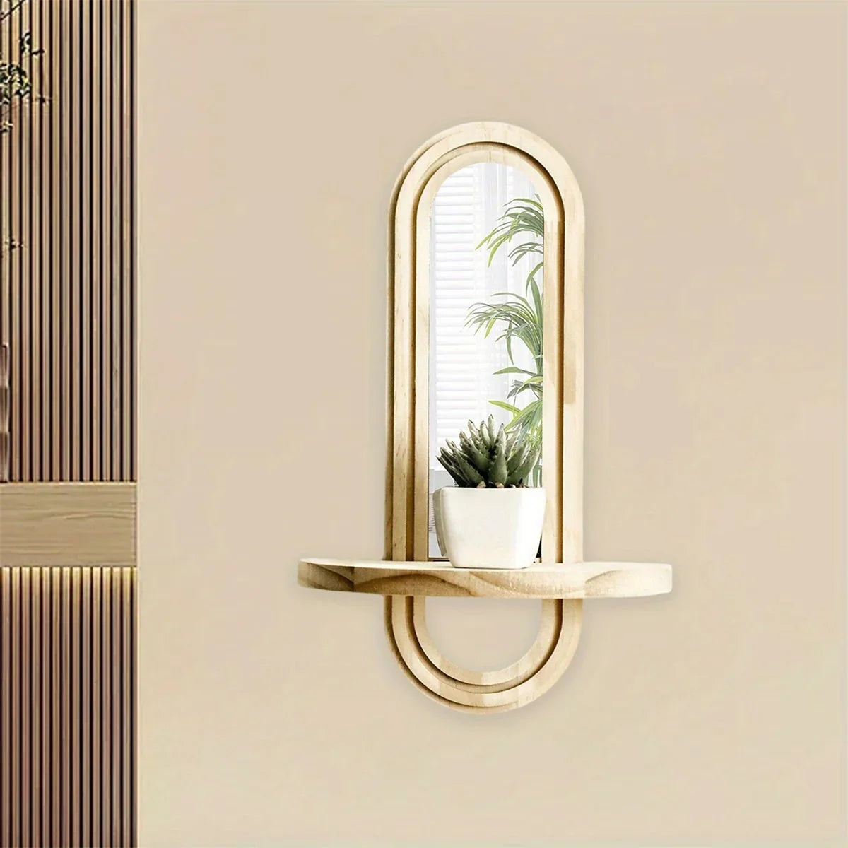 Wall Mirror - Natural Wooden Oval, angled view - House Of Avana