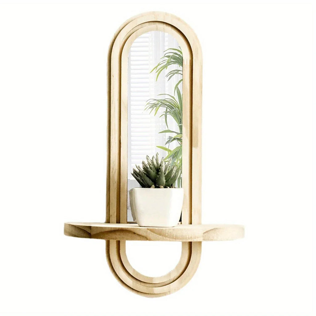 Wall Mirror - Natural Wooden Oval, side view - House Of Avana