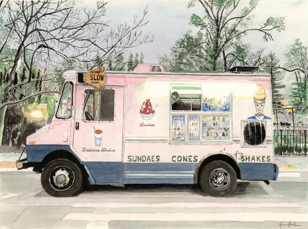 Mister Softee at Dusk, Street Scene, front view - House Of Avana