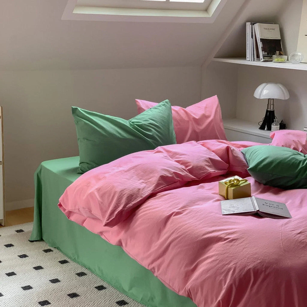 Mixed Color Maximalist Bedding Set / Green + Pink Ever Lasting