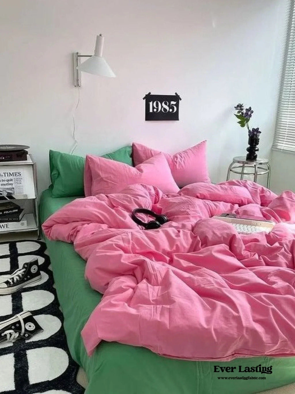 Mixed Color Maximalist Bedding Set / Green + Pink Ever Lasting