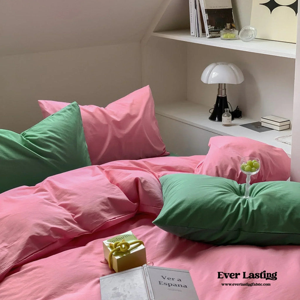 Mixed Color Maximalist Bedding Set / Green + Pink Ever Lasting