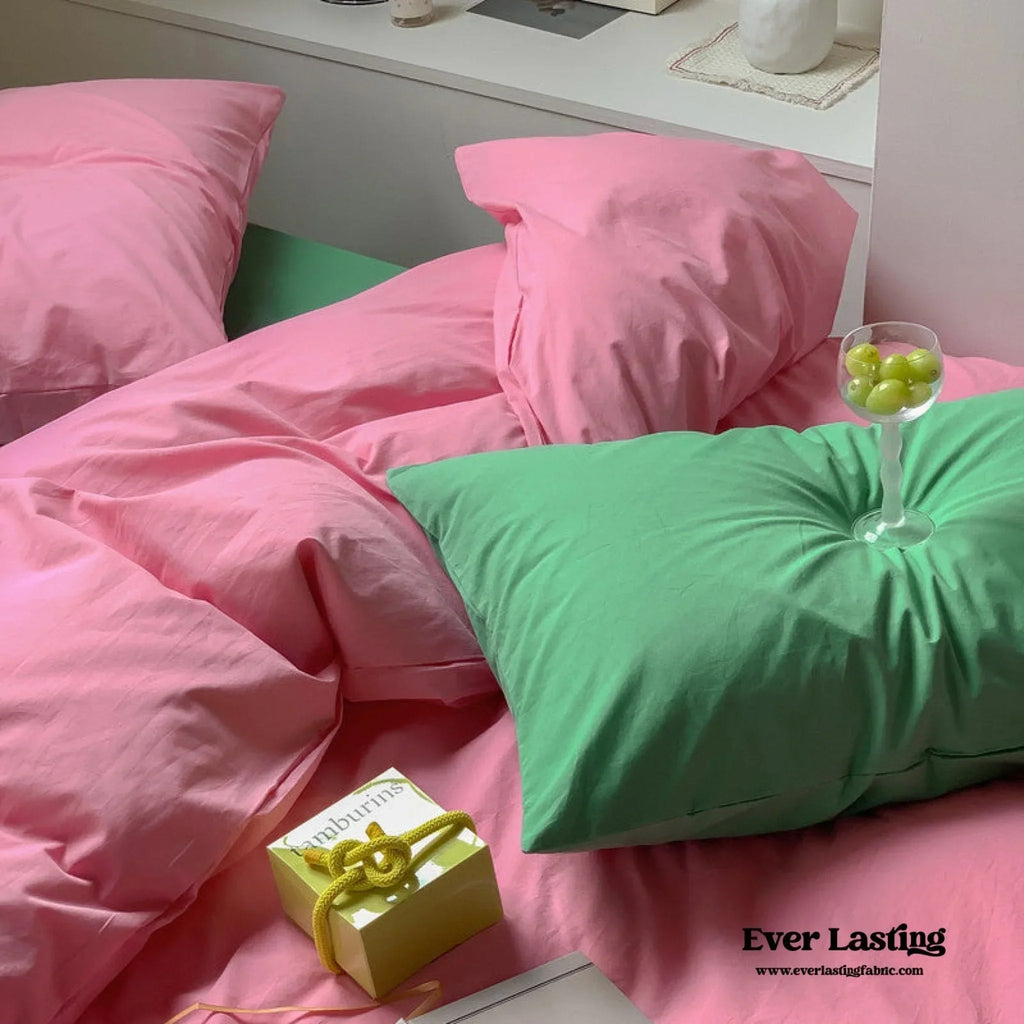 Mixed Color Maximalist Bedding Set / Green + Pink Ever Lasting