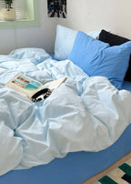Mixed Color Ocean Crush Washed Cotton Bedding Set / White + Blue Ever Lasting