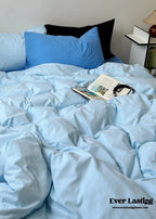 Mixed Color Ocean Crush Washed Cotton Bedding Set / White + Blue Ever Lasting