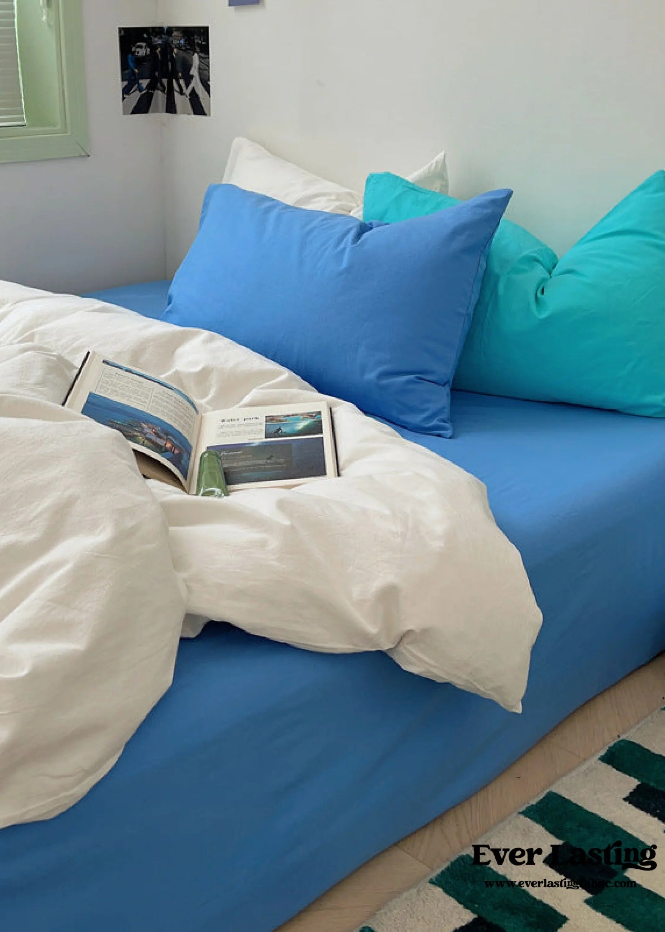 Mixed Color Ocean Crush Washed Cotton Bedding Set / White + Blue Ever Lasting