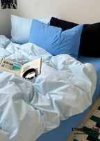 Mixed Color Ocean Crush Washed Cotton Bedding Set / White + Blue Ever Lasting