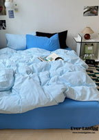 Mixed Color Ocean Crush Washed Cotton Bedding Set / White + Blue Ever Lasting
