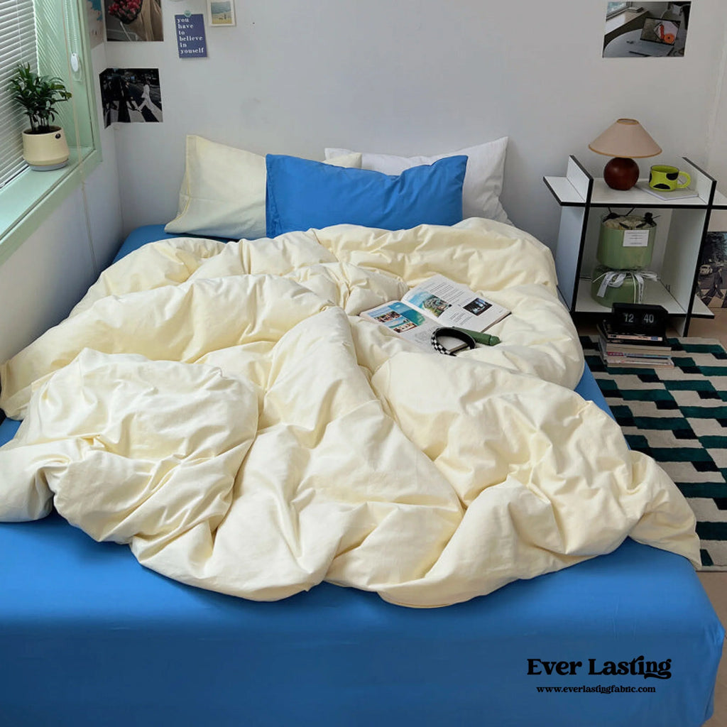 Mixed Color Ocean Crush Washed Cotton Bedding Set / White + Blue Ever Lasting