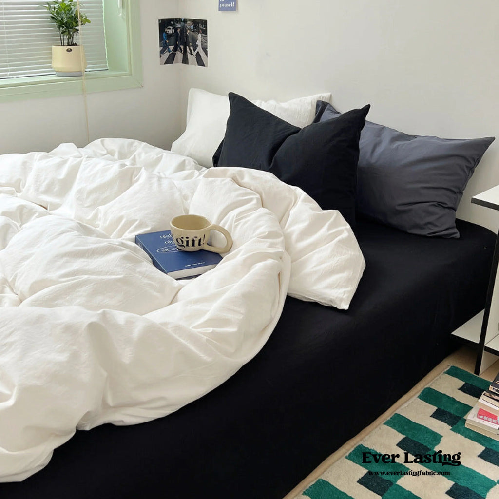 Mixed Color Ocean Crush Washed Cotton Bedding Set / White + Blue Ever Lasting
