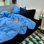 Mixed Color Ocean Crush Washed Cotton Bedding Set / White + Blue Ever Lasting
