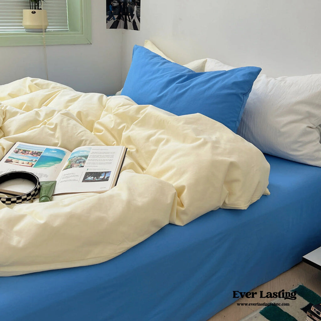 Mixed Color Ocean Crush Washed Cotton Bedding Set / White + Blue Ever Lasting