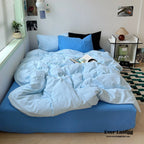 Mixed Color Ocean Crush Washed Cotton Bedding Set / White + Blue Ever Lasting
