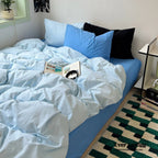 Mixed Color Ocean Crush Washed Cotton Bedding Set / White + Blue Ever Lasting