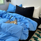 Mixed Color Ocean Crush Washed Cotton Bedding Set / White + Blue Ever Lasting