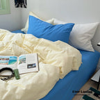 Mixed Color Ocean Crush Washed Cotton Bedding Set / White + Blue Ever Lasting