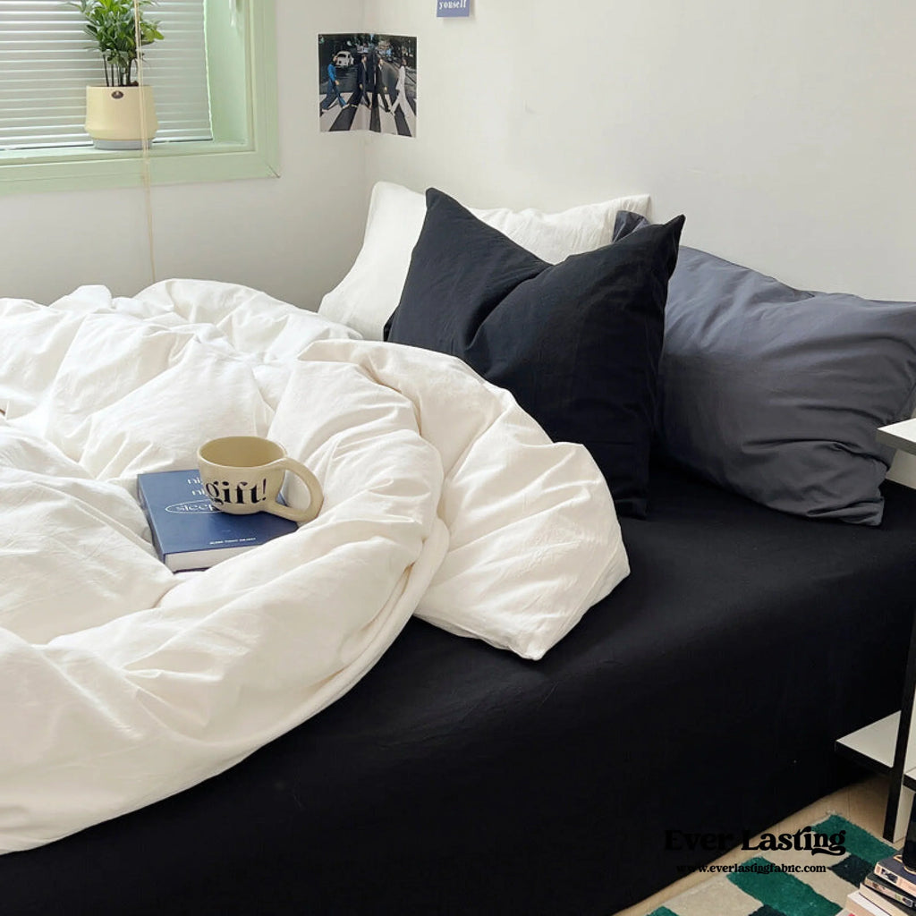 Mixed Color Ocean Crush Washed Cotton Bedding Set / White + Blue Ever Lasting