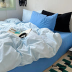 Mixed Color Ocean Crush Washed Cotton Bedding Set / White + Blue Ever Lasting