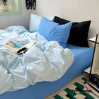 Mixed Color Ocean Crush Washed Cotton Bedding Set / White + Blue Ever Lasting