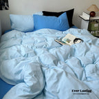 Mixed Color Ocean Crush Washed Cotton Bedding Set / White + Blue Ever Lasting