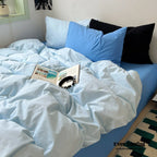 Mixed Color Ocean Crush Washed Cotton Bedding Set / White + Blue Ever Lasting