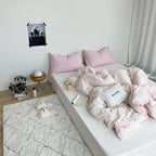 Mixed Color Washed Cotton Bedding Set / Baby Pink + White Ever Lasting