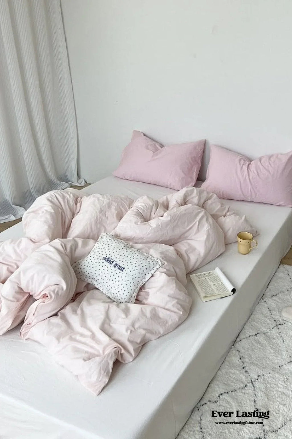 Mixed Color Washed Cotton Bedding Set / Baby Pink + White Ever Lasting