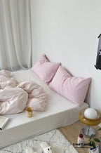 Mixed Color Washed Cotton Bedding Set / Baby Pink + White Ever Lasting