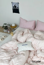 Mixed Color Washed Cotton Bedding Set / Baby Pink + White Ever Lasting