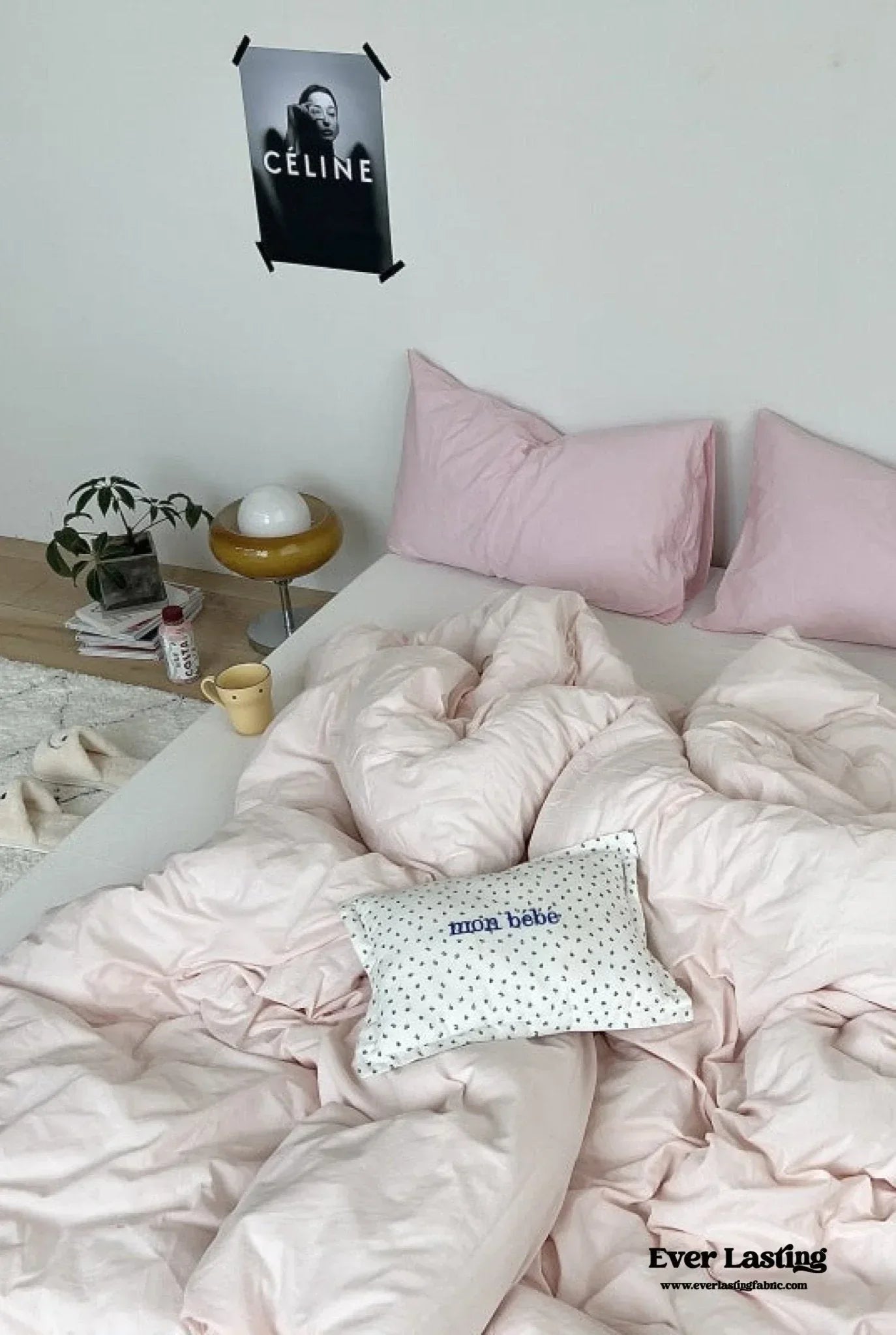 Mixed Color Washed Cotton Bedding Set / Baby Pink + White Ever Lasting