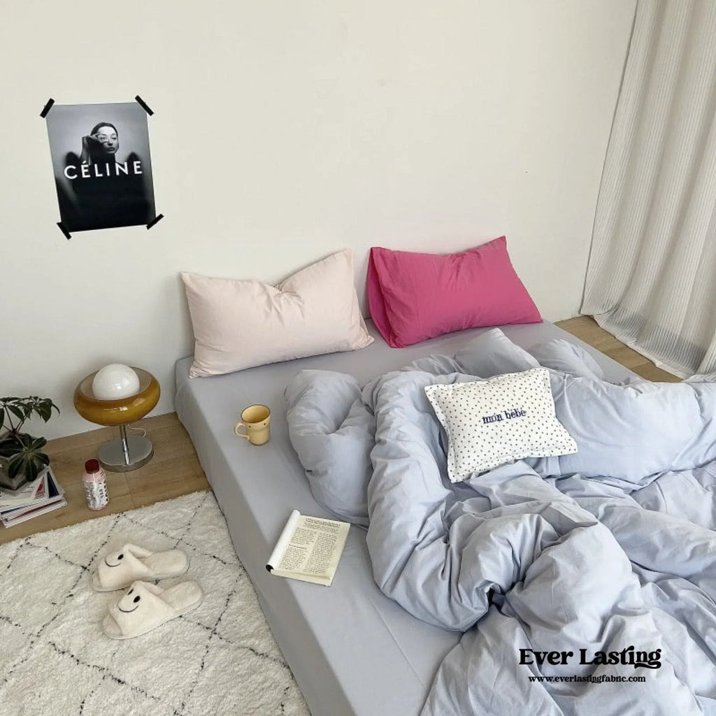Mixed Color Washed Cotton Bedding Set / Baby Pink + White Ever Lasting