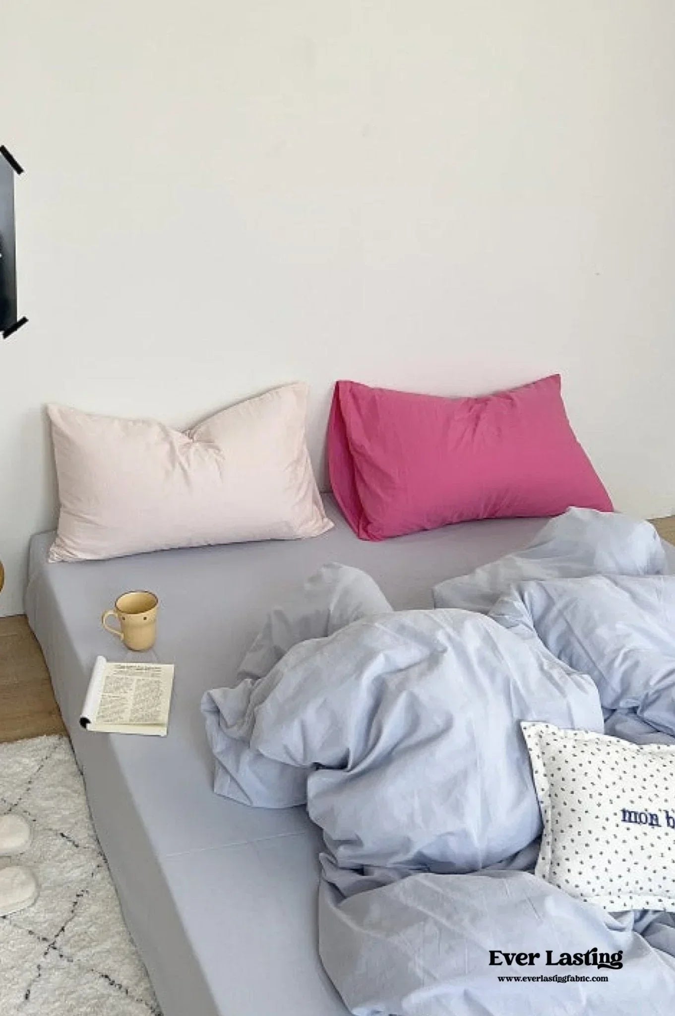 Mixed Color Washed Cotton Bedding Set / Baby Pink + White Ever Lasting