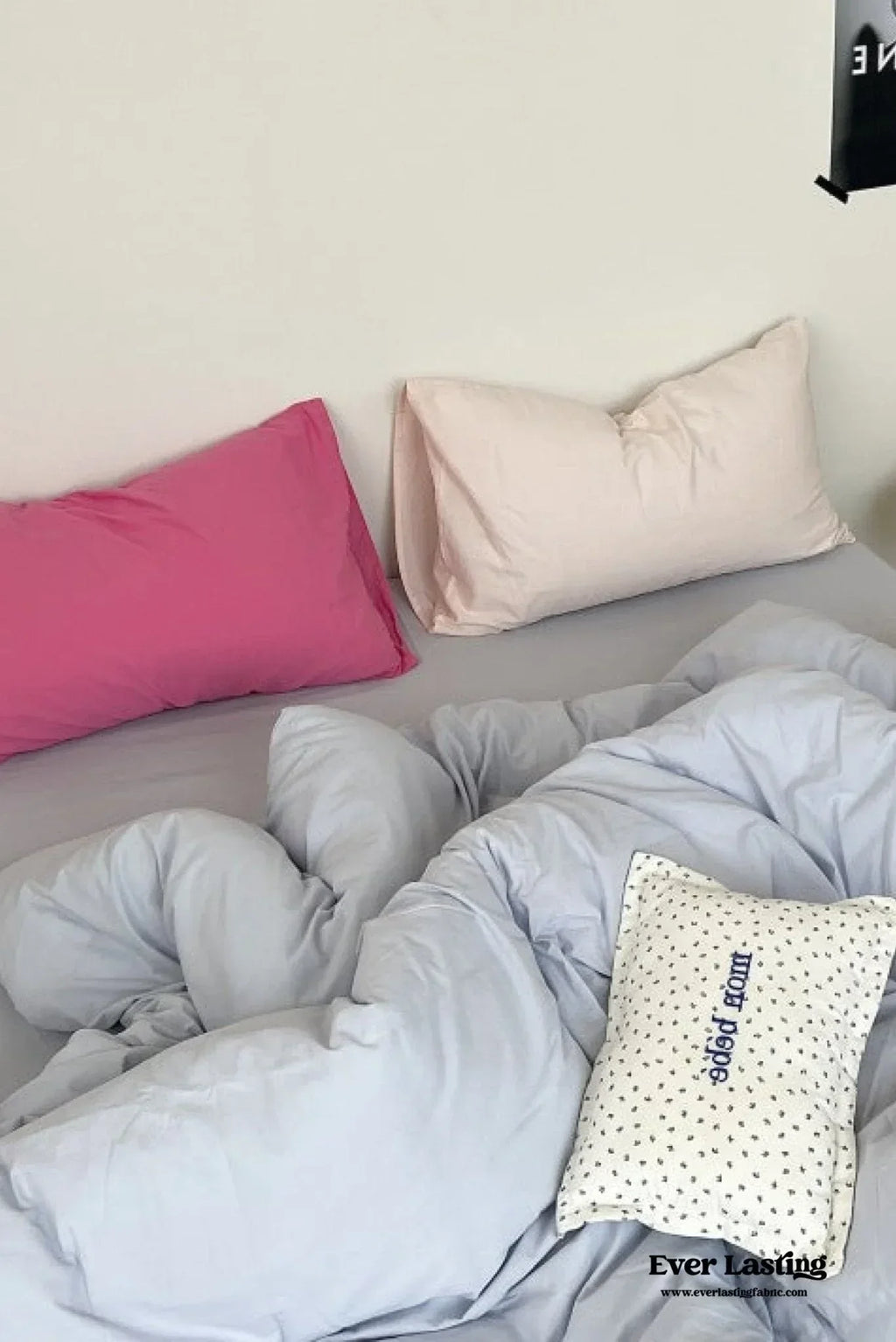 Mixed Color Washed Cotton Bedding Set / Baby Pink + White Ever Lasting