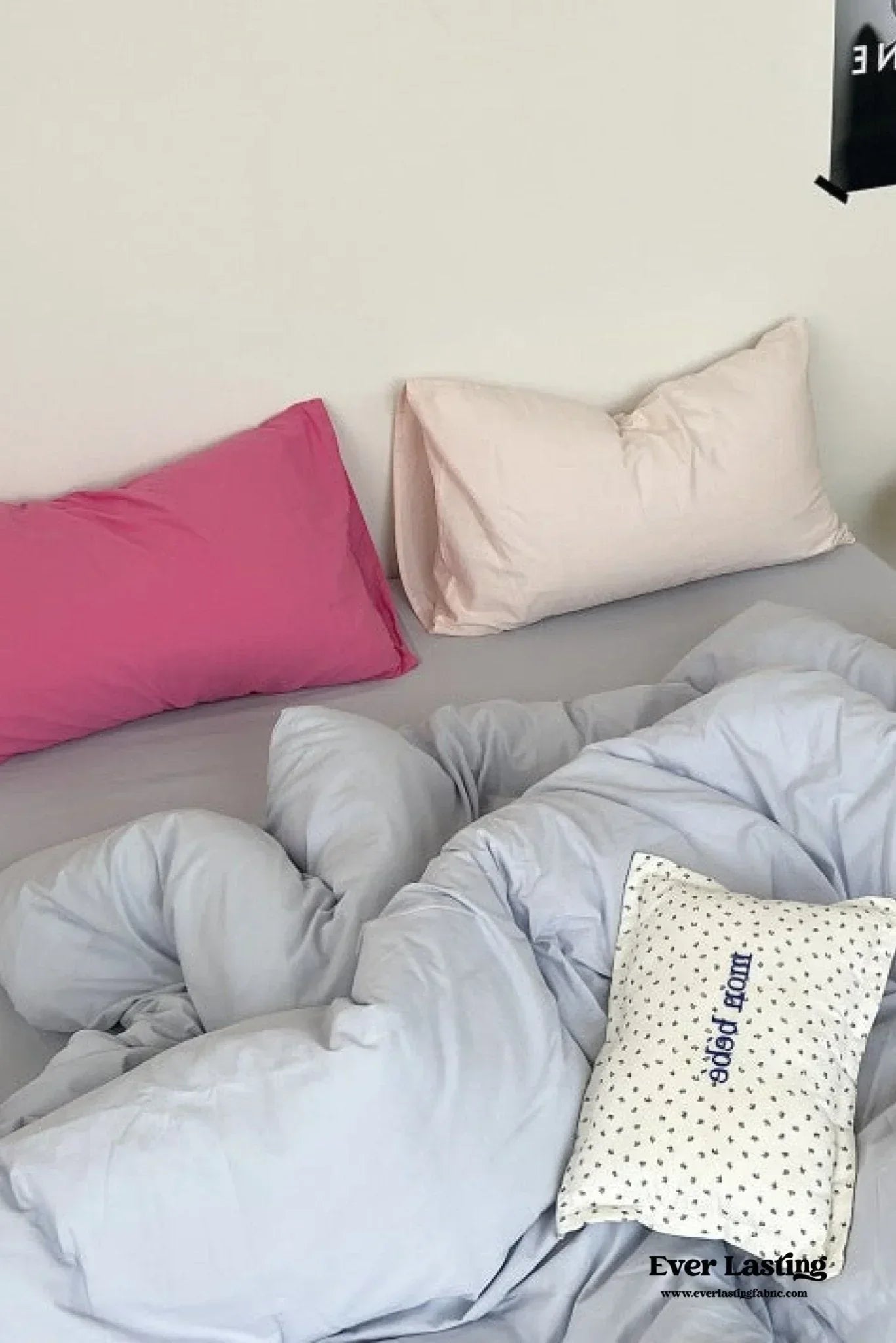 Mixed Color Washed Cotton Bedding Set / Baby Pink + White Ever Lasting