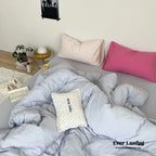Mixed Color Washed Cotton Bedding Set / Baby Pink + White Ever Lasting