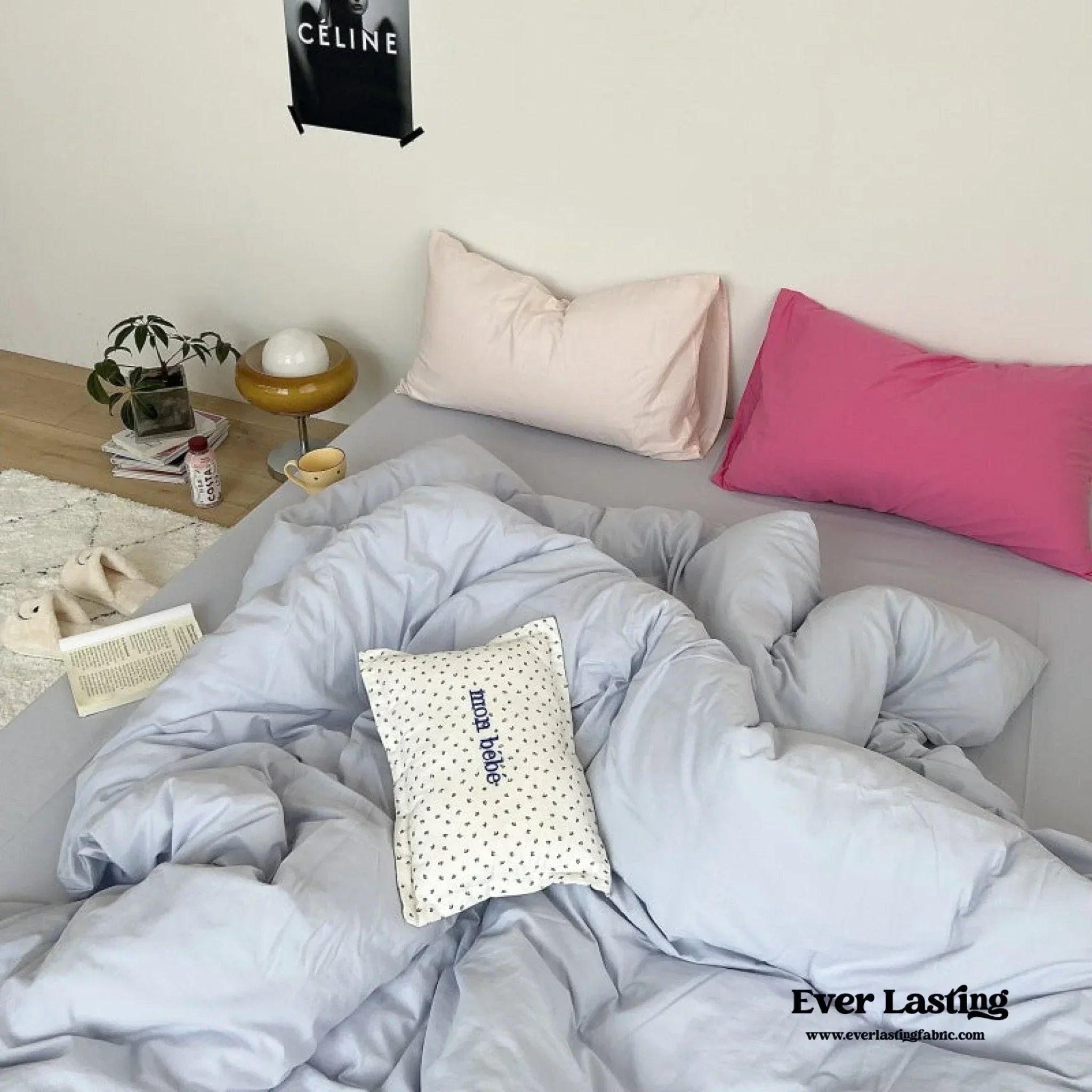 Mixed Color Washed Cotton Bedding Set / Baby Pink + White Ever Lasting