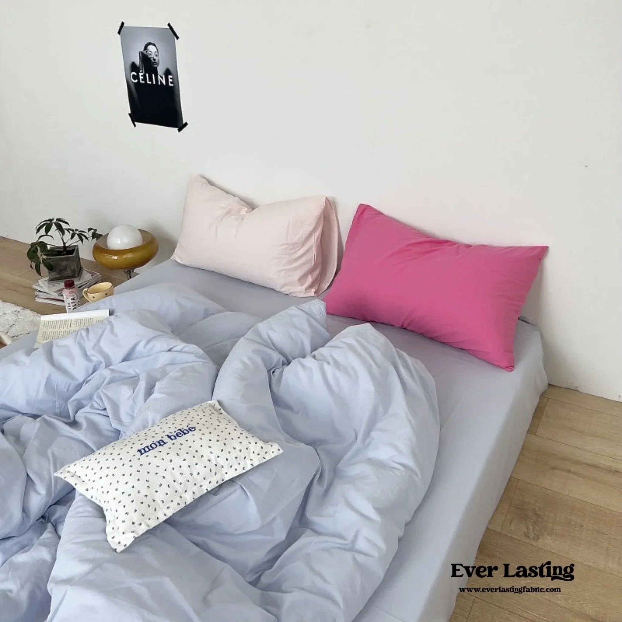 Mixed Color Washed Cotton Bedding Set / Baby Pink + White Ever Lasting