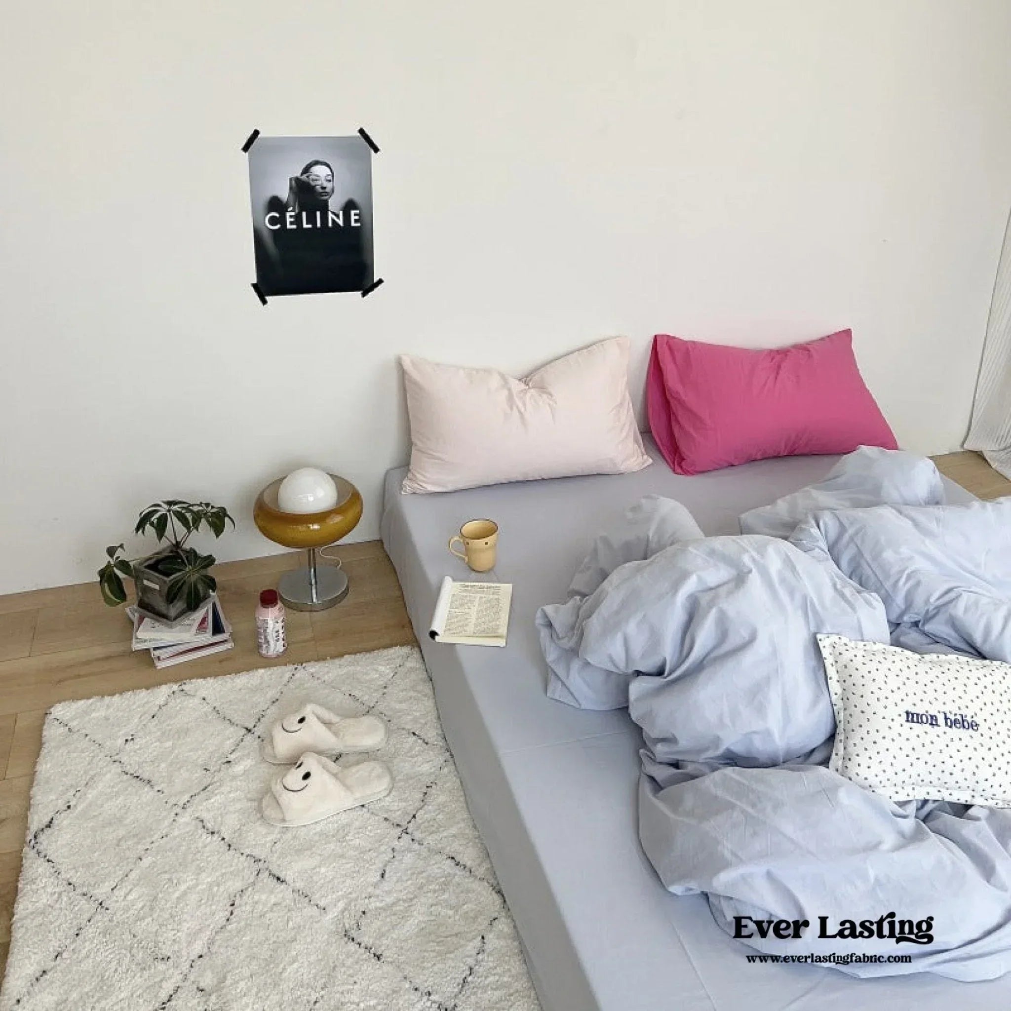 Mixed Color Washed Cotton Bedding Set / Baby Pink + White Ever Lasting