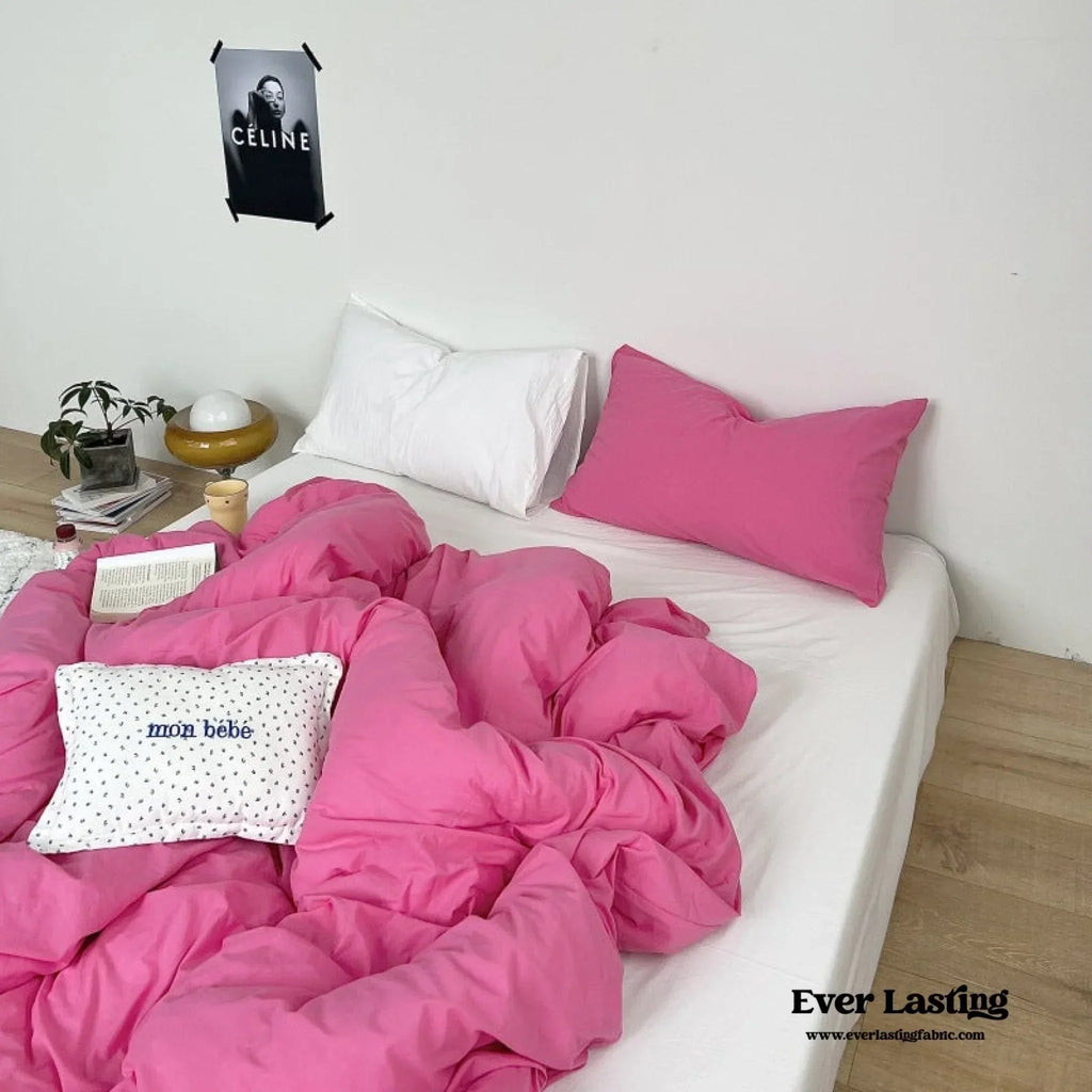 Mixed Color Washed Cotton Bedding Set / Baby Pink + White Ever Lasting