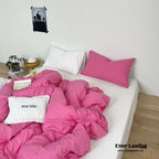 Mixed Color Washed Cotton Bedding Set / Baby Pink + White Ever Lasting