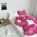 Mixed Color Washed Cotton Bedding Set / Baby Pink + White Ever Lasting