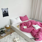 Mixed Color Washed Cotton Bedding Set / Baby Pink + White Ever Lasting
