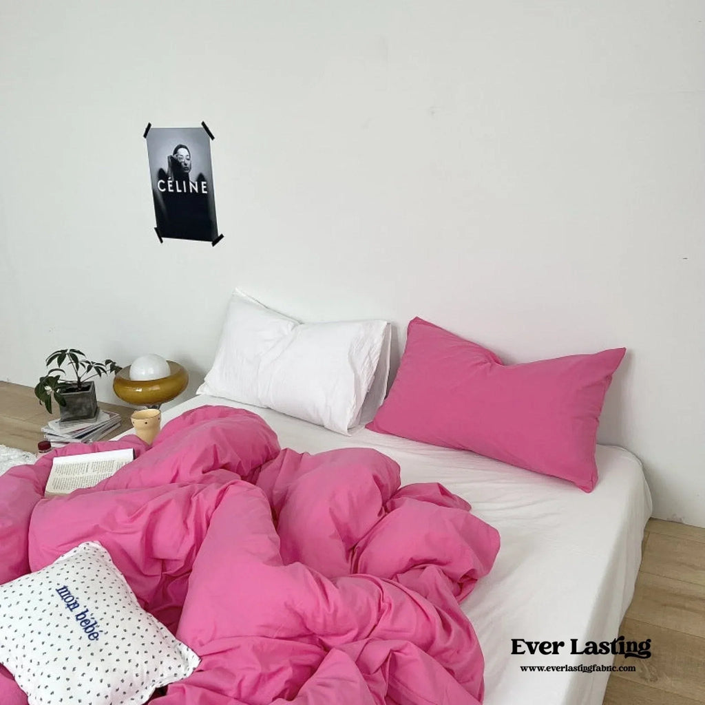 Mixed Color Washed Cotton Bedding Set / Baby Pink + White Ever Lasting