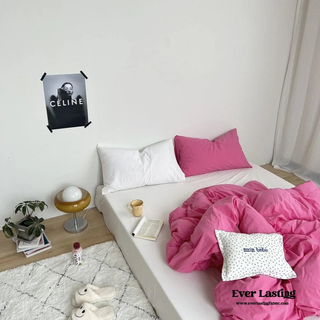 Mixed Color Washed Cotton Bedding Set / Baby Pink + White Ever Lasting