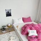 Mixed Color Washed Cotton Bedding Set / Baby Pink + White Ever Lasting