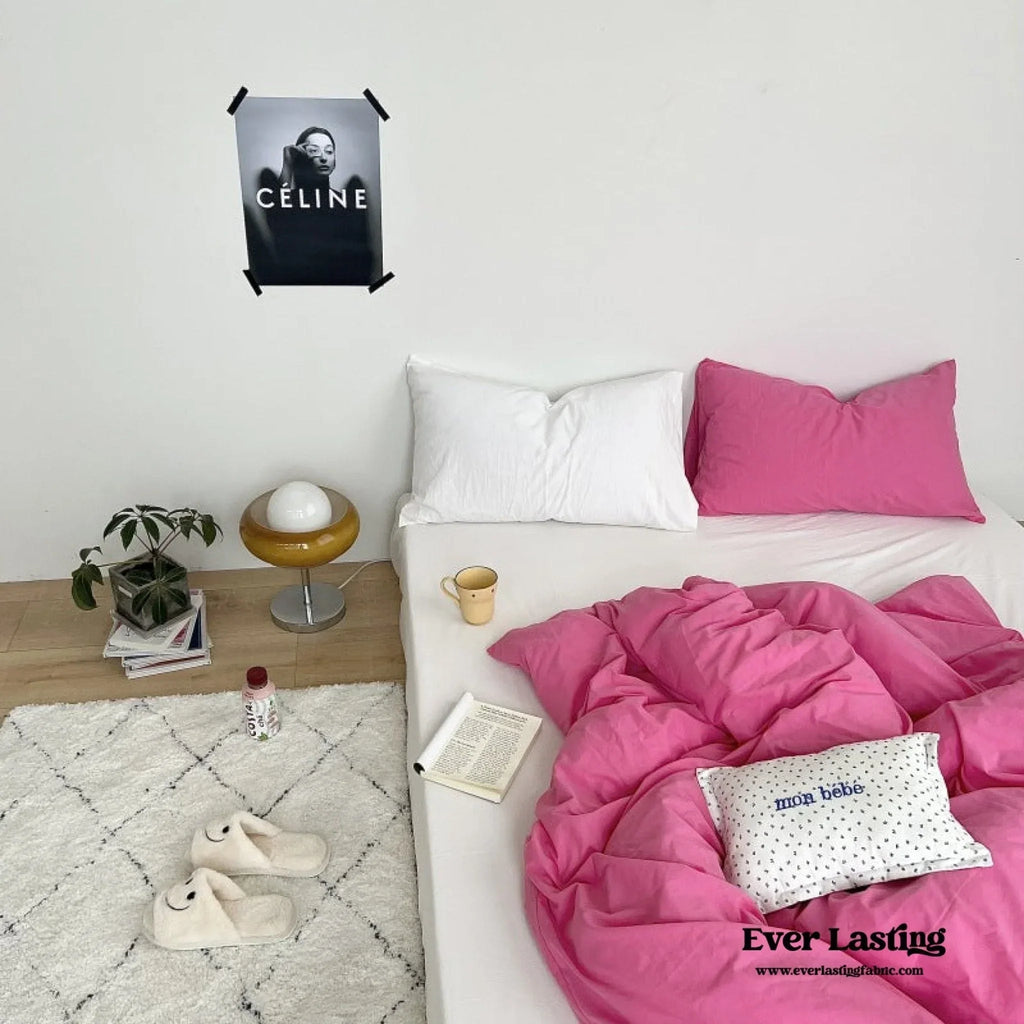 Mixed Color Washed Cotton Bedding Set / Baby Pink + White Ever Lasting