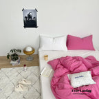 Mixed Color Washed Cotton Bedding Set / Baby Pink + White Ever Lasting