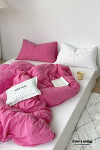 Mixed Color Washed Cotton Bedding Set / Baby Pink + White Ever Lasting