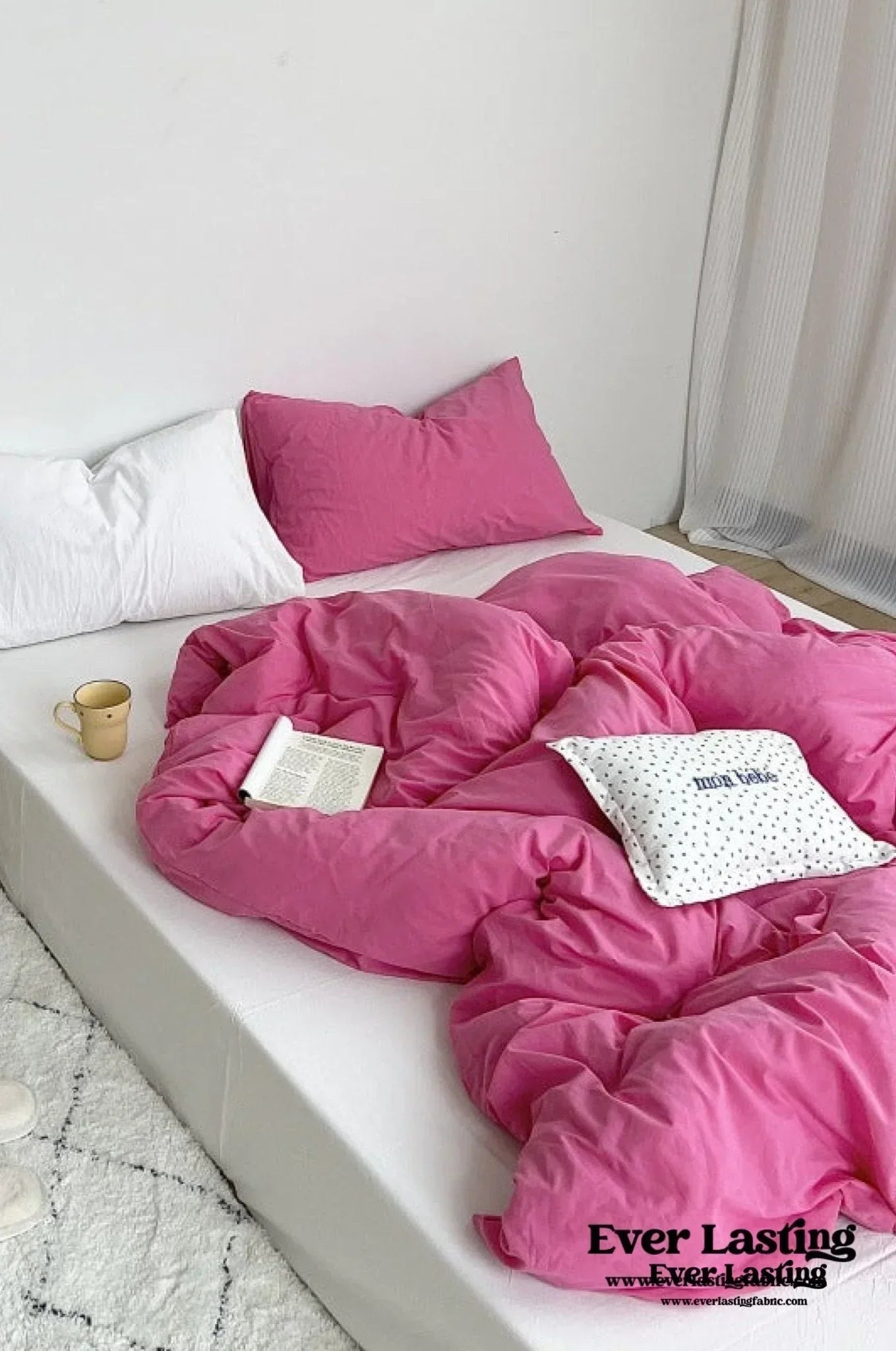 Mixed Color Washed Cotton Bedding Set / Baby Pink + White Ever Lasting