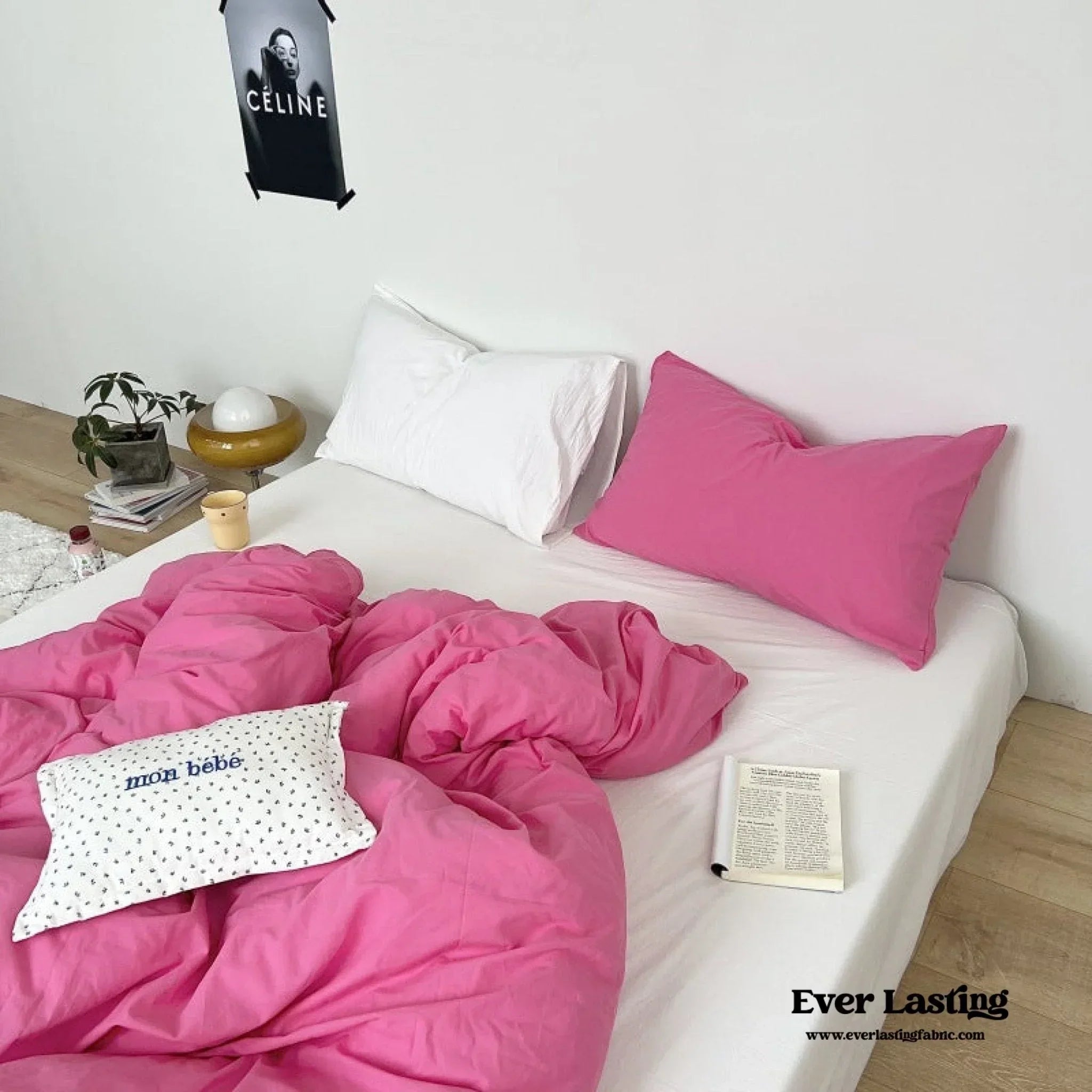 Mixed Color Washed Cotton Bedding Set / Baby Pink + White Ever Lasting